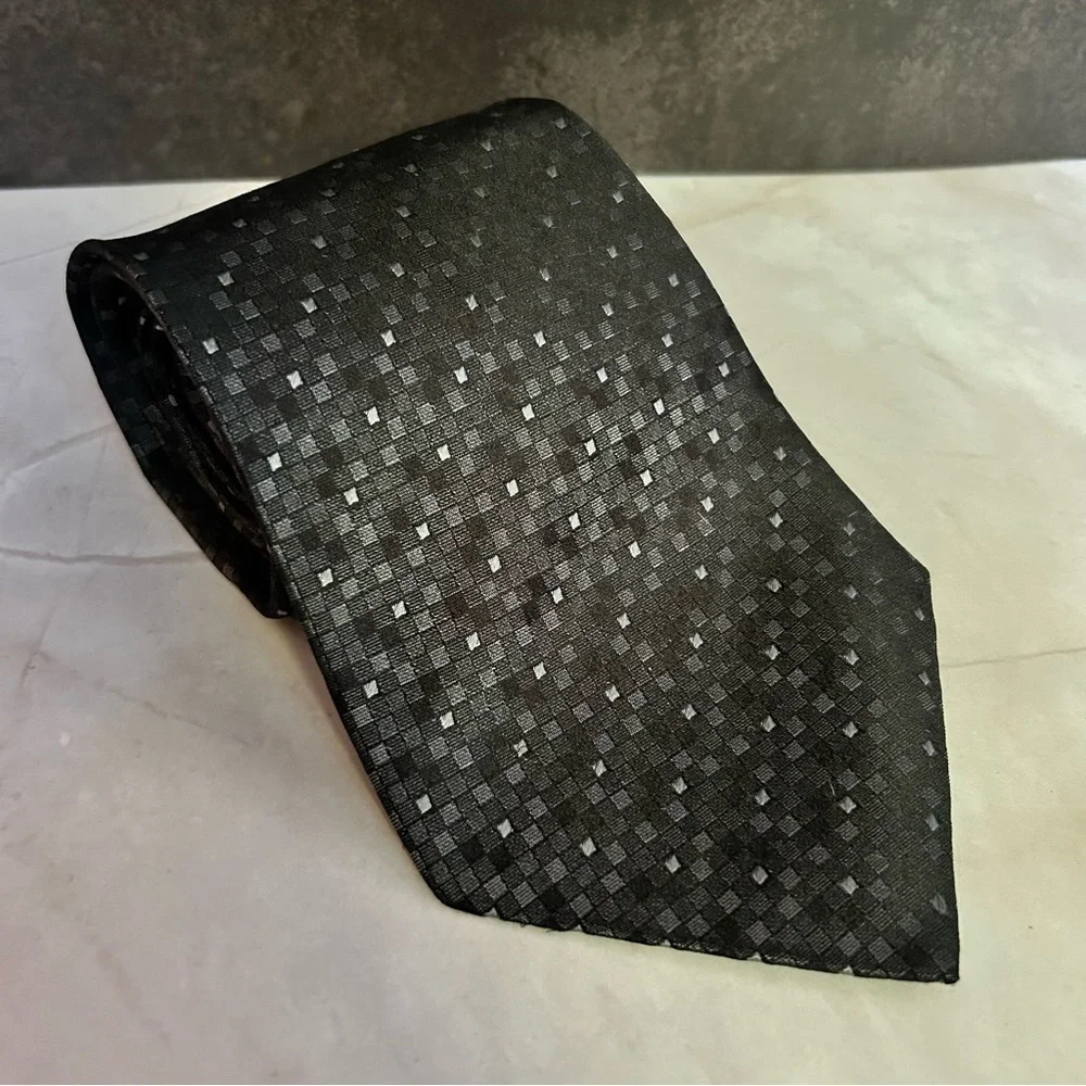 JF J.Ferrar Silk Black Checkered Men's 56” Tie
